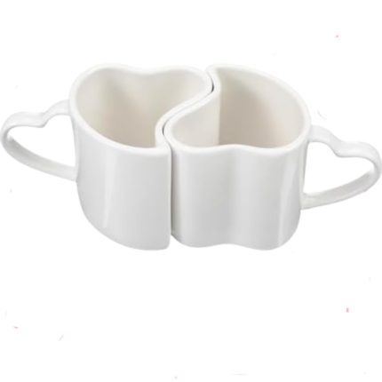 Set of 2 Heart-Shaped Ceramic Coffee Mugs – Romantic Matching Cups Gift for Couples in Love